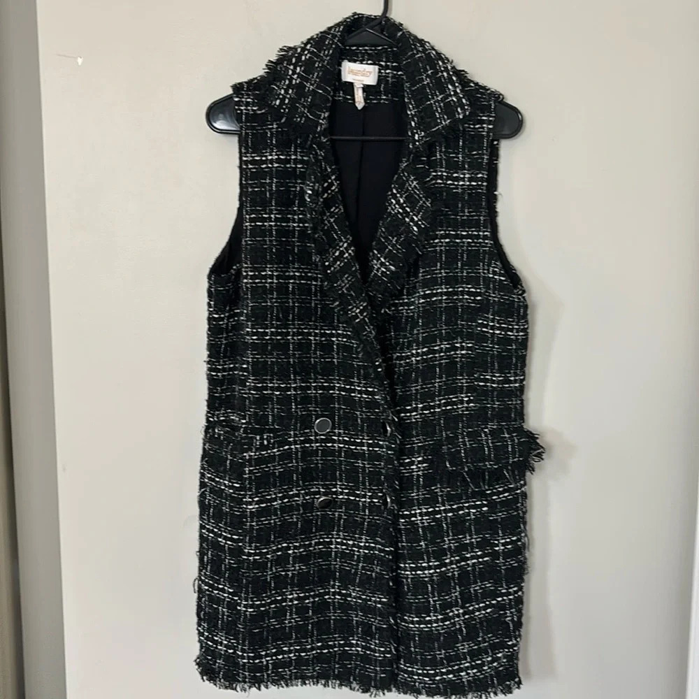 Laundry by Shelli Segal Black/White Double Breasted Tweed Sleeveless Vest - L
